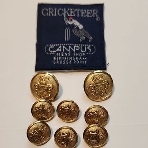 Vintage Cricketeer Blazer Button Set & Original Campus Mens Shop Label